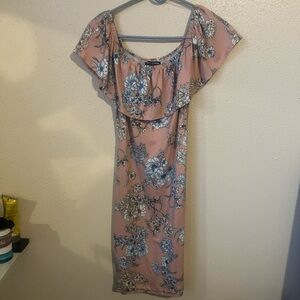 Chesley Floral Midi Dress in Pink and Blue